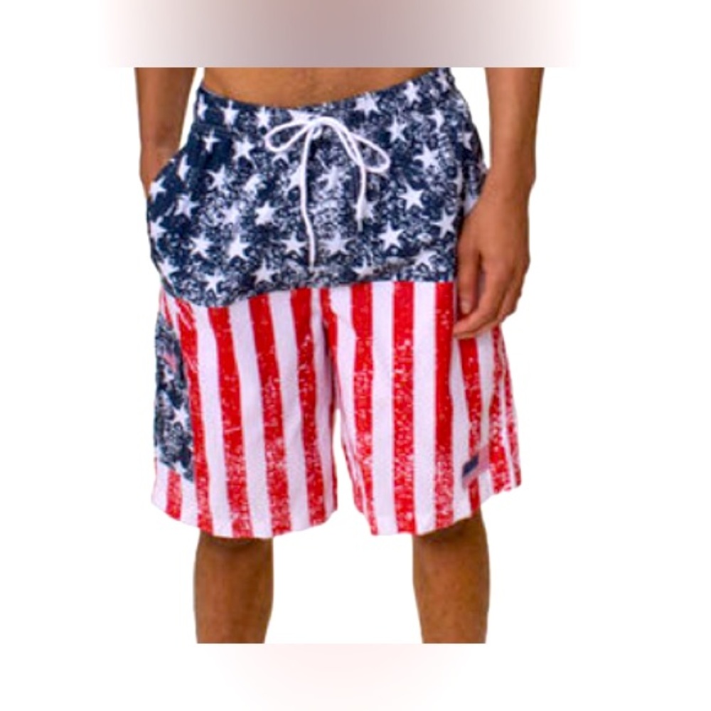Canyon Red blue and White Board Shorts Swimwear kids size 10/12,14/16 NWT